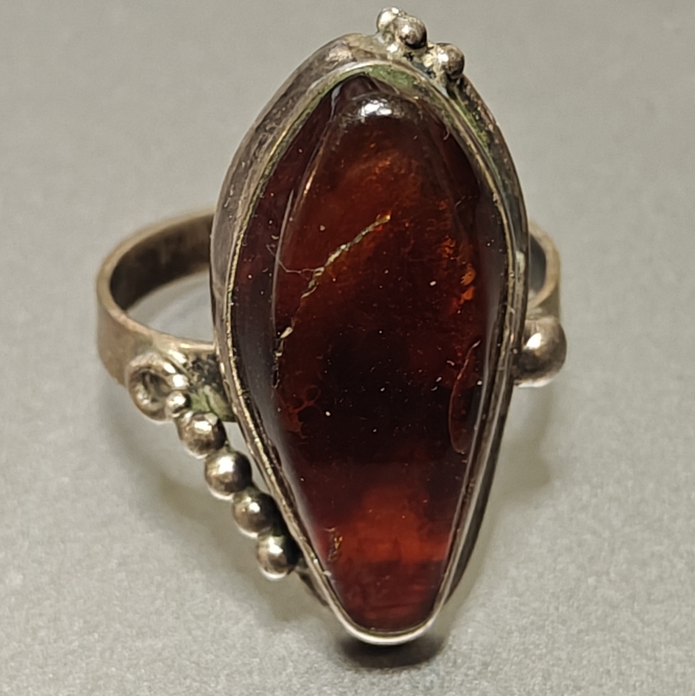 Vintage Genuine Amber Silver Ring Made In Poland